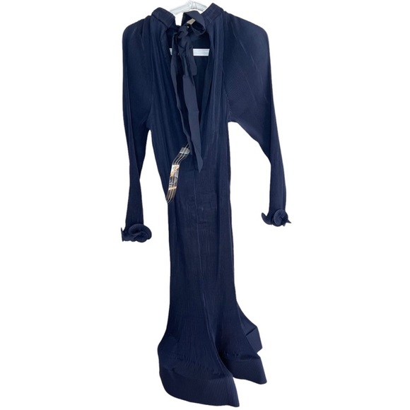 Tibi Dark Navy Sleeveless Pleated Plisse Maxi Dress Size Extra Small - Picture 6 of 6